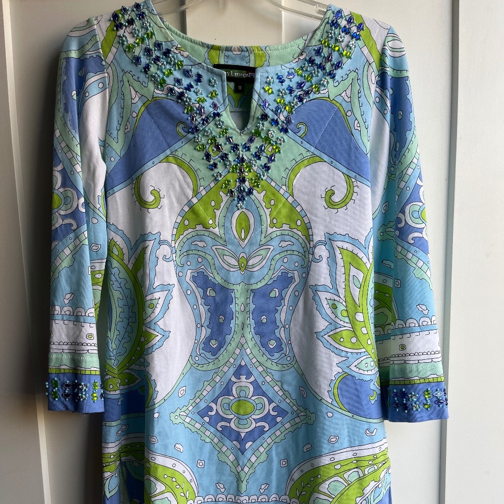 Key lime and pink soft cotton tunic.